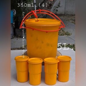 Tupperware Round Bucket Jug Container 5L Sunburst Orange set